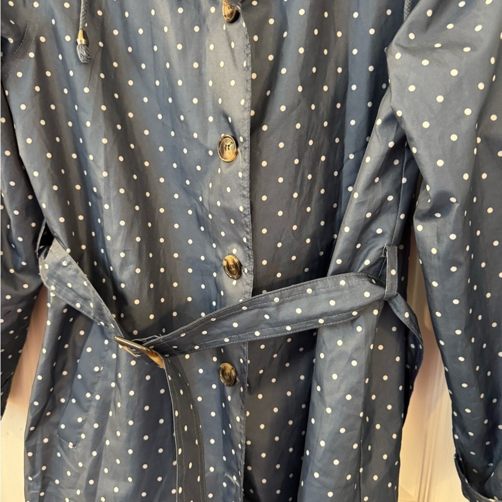Capelli Women's Water Resistant Rain Trench Coat ~ Blue Polka Dot size M - Picture 3 of 10